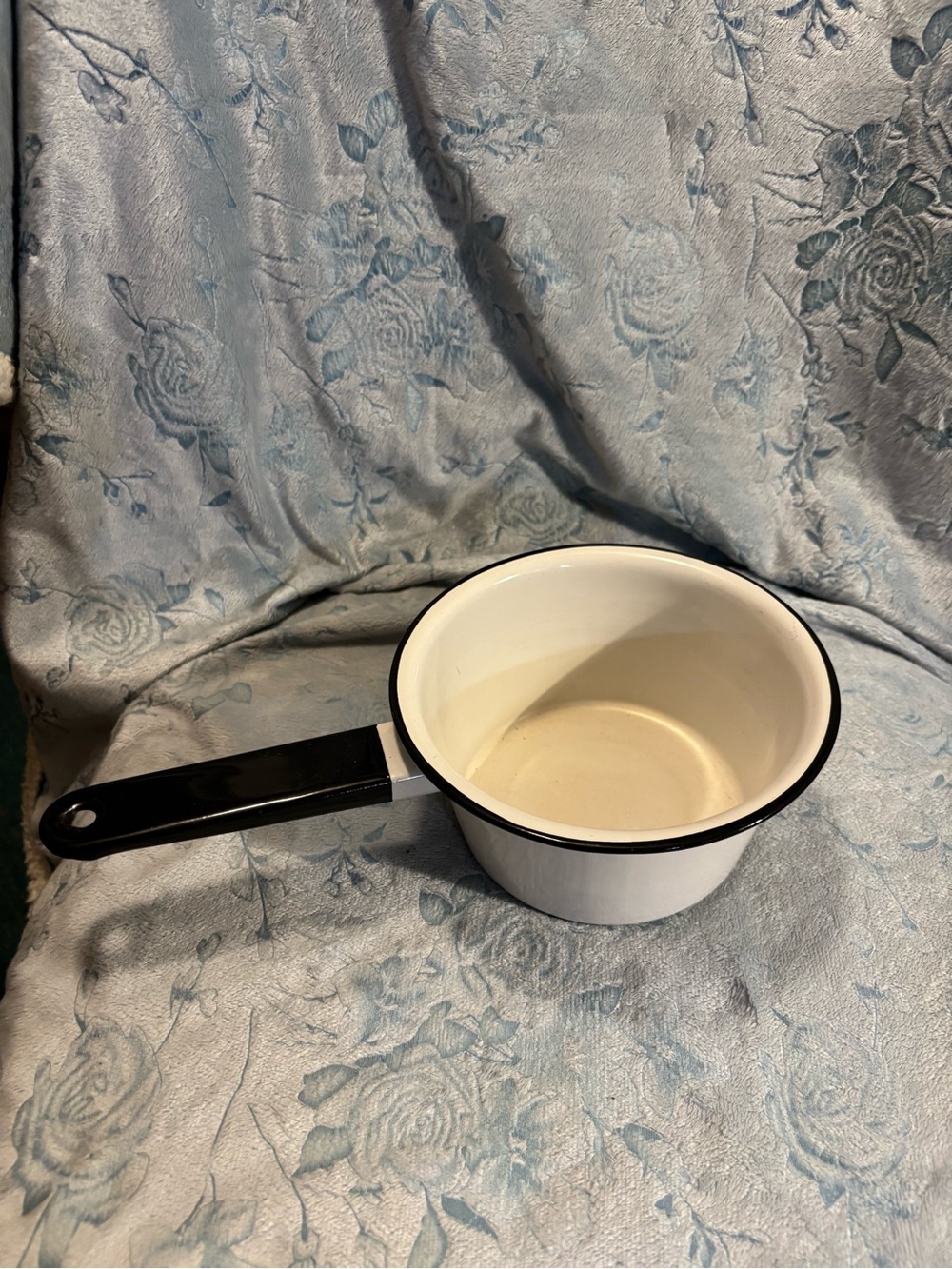 Classic White Enamel Saucepan with Black Handle